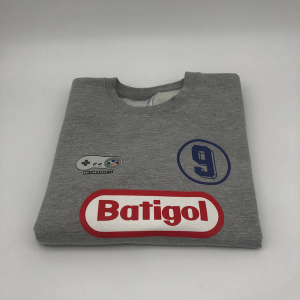 Heather grey sweatshirt Batistuta “Batigol” Fiorentina design inspired by 90's Fiorentina & Super Nintendo.