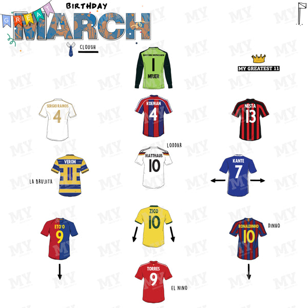 The Greatest Footballers Born in March Print