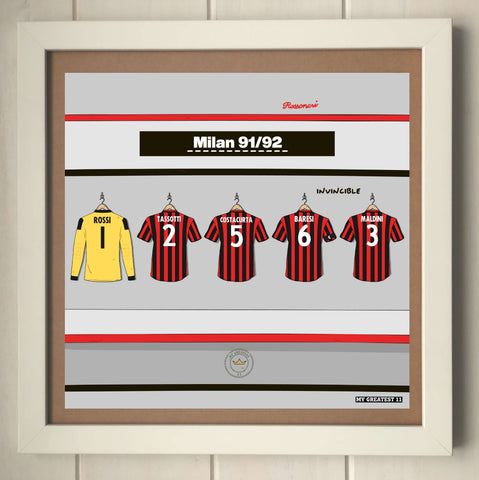 AC Milan's Iconic Invincible Defence from the 91/92 Serie A Season Print 