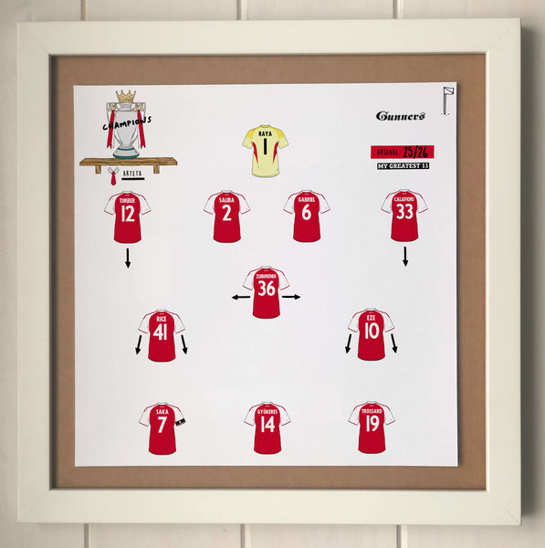 Arsenal 25/26 Premier League champions team print in 11x11 wooden frame