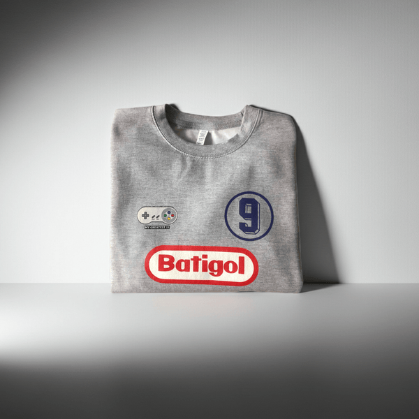 Heather grey sweatshirt Batistuta “Batigol” Fiorentina design inspired by 90's Fiorentina & Super Nintendo.